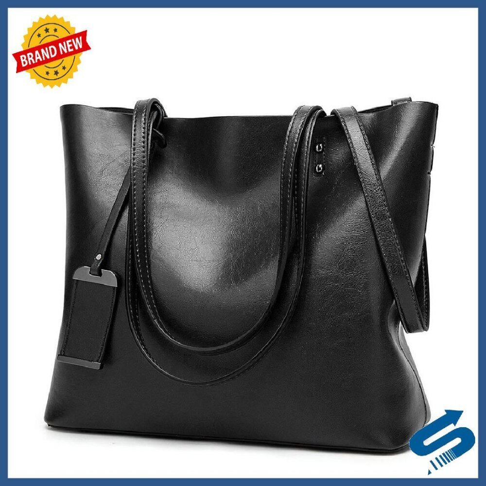 Leather Satchel Tote with Shoulder Strap - 12.9x11.8x5.1 Inches